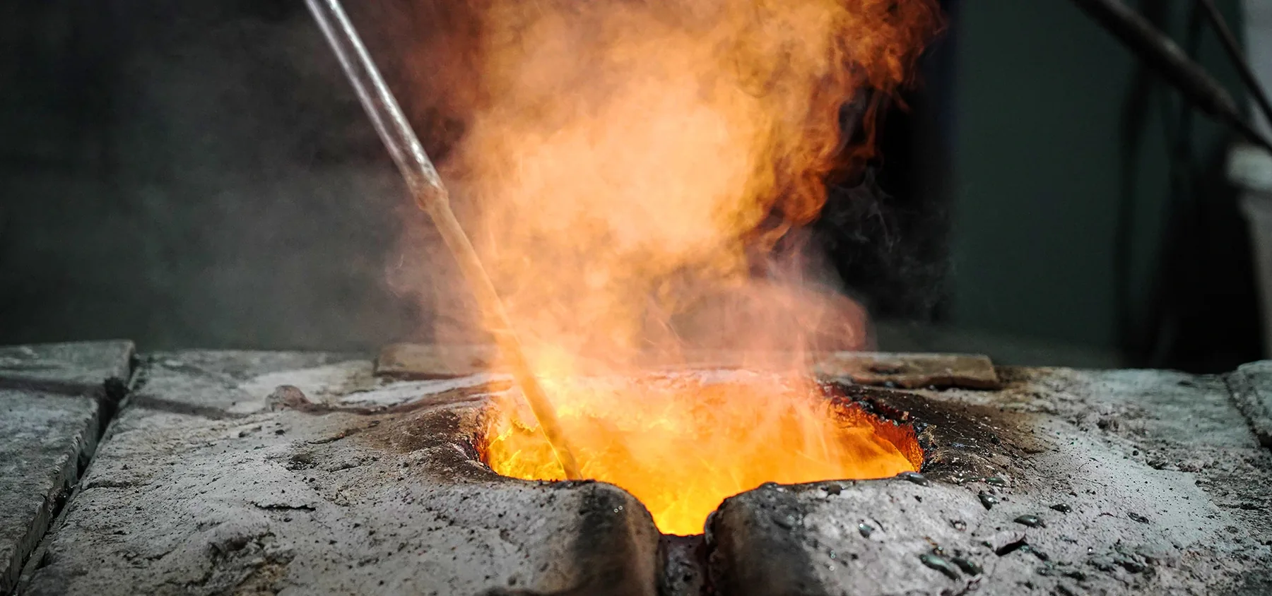 Molten metal pouring in the foundry in Qingdao