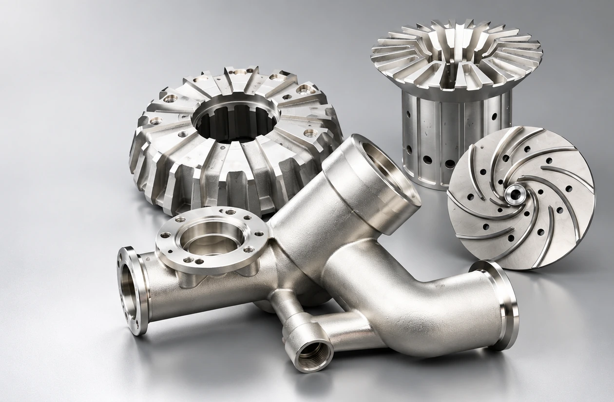 Illustrative arrangement of precision metal castings and machined parts