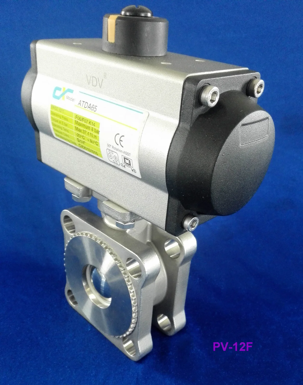Pneumatically actuated stainless ball valve